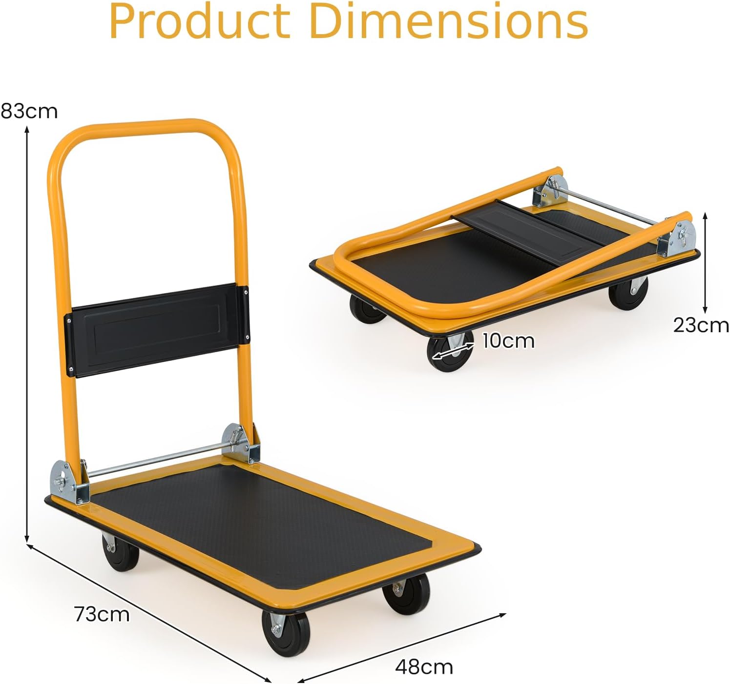 Folding Push Cart Dolly 150KG Flatbed Trolley Black Yellow