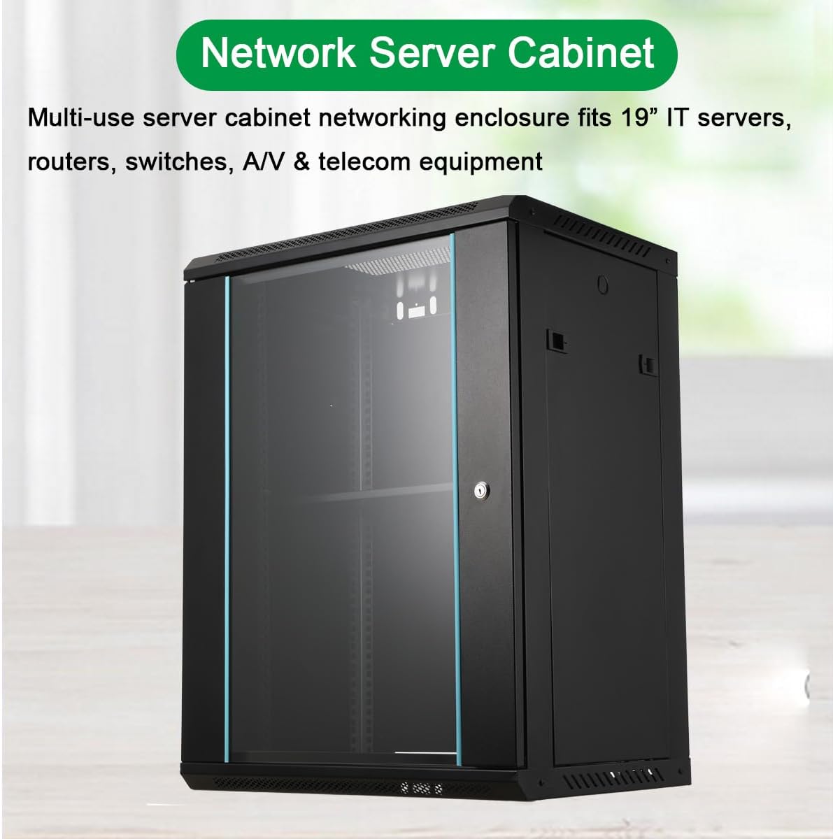 15U Wall Mount Network Cabinet Lockable Glass Door