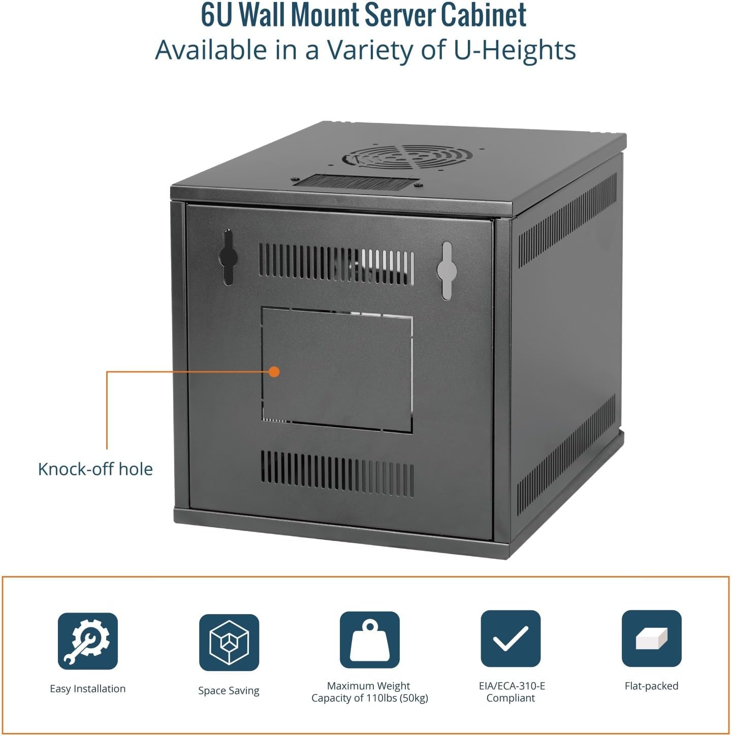 6U 10 Inch Wall Mount Data Cabinet Glass Door Black
