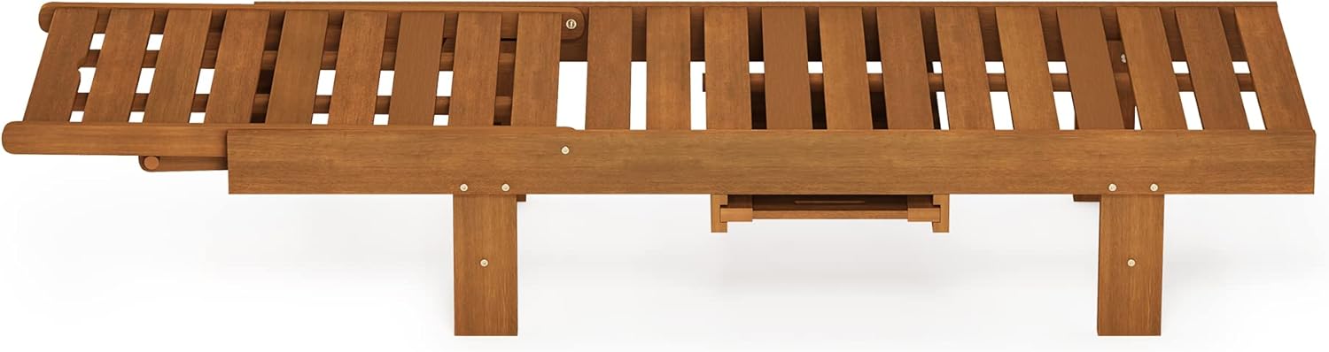 Wooden Outdoor Sun Lounger Adjustable Chair with Tray Natural