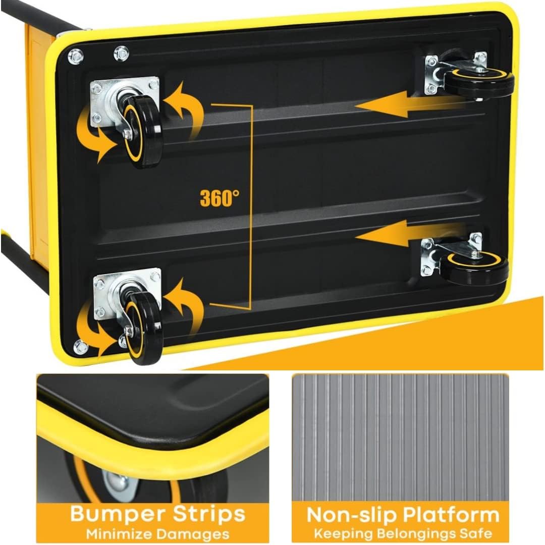 Heavy Duty Platform Trolley 300KG Flatbed Cart Yellow