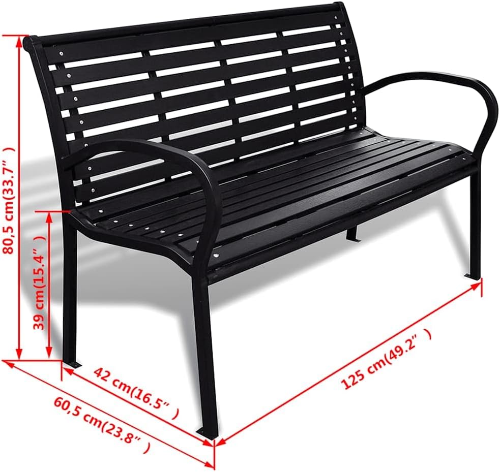 3 Seater Outdoor Garden Bench Steel Frame WPC Patio Seat