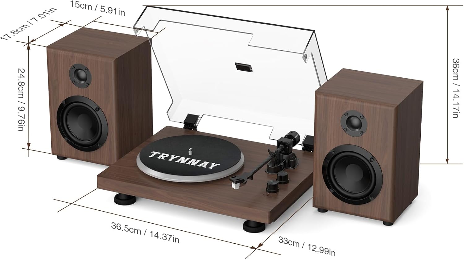 Bluetooth Vinyl Turntable Record Player 33/45 RPM Wood Speakers