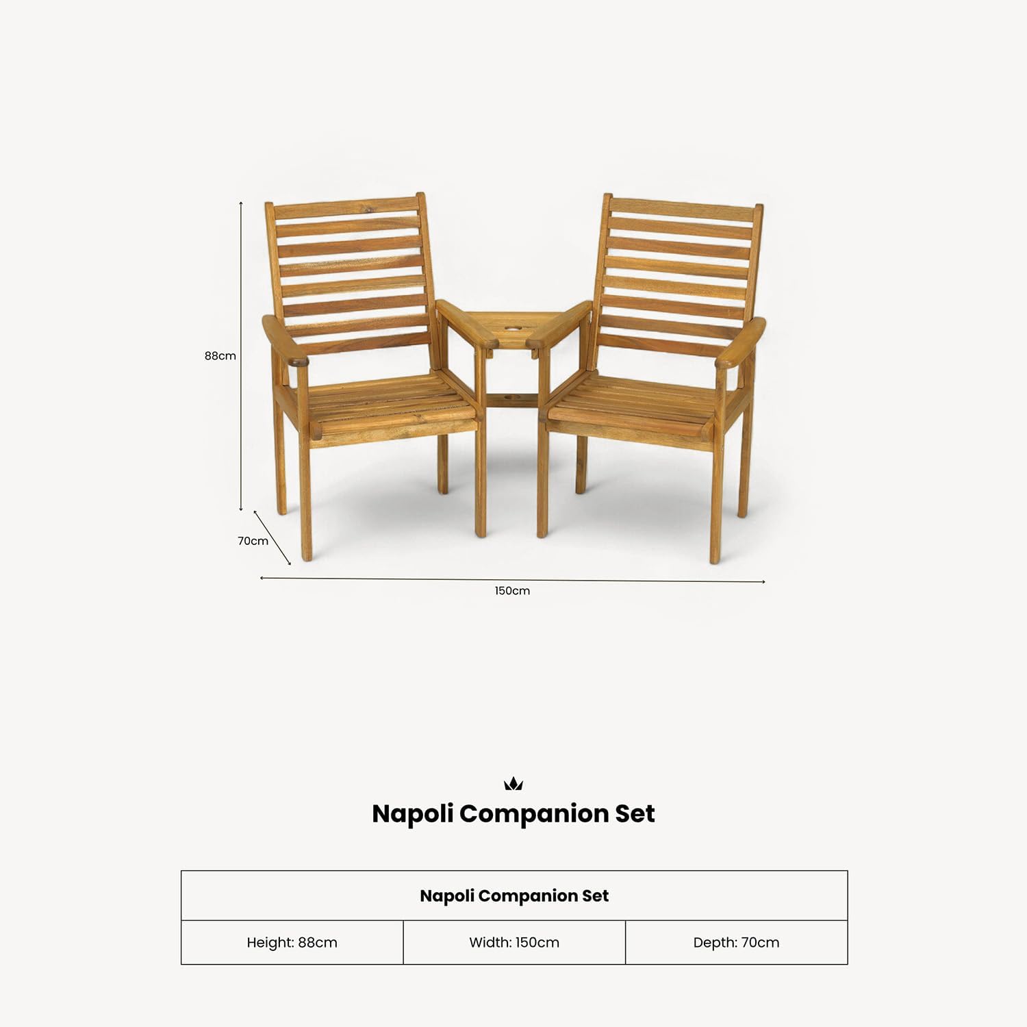 2 Seater Wooden Companion Garden Bench w/Table Parasol Hole