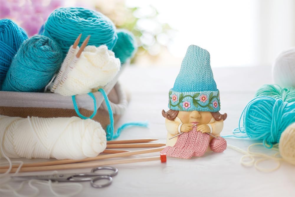 Knitting Gnome Figurine Hand Painted Folk Art Decor Gift