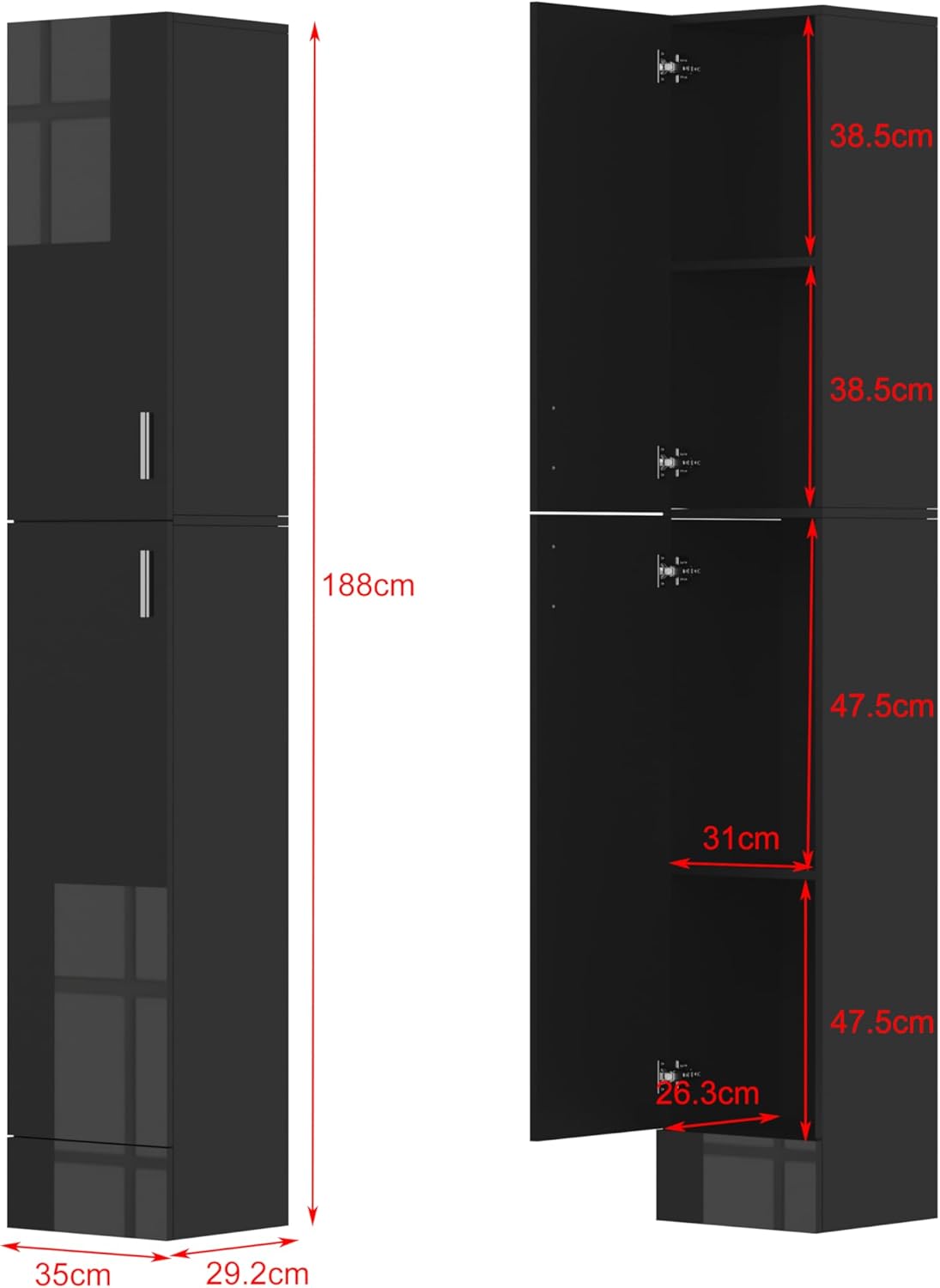 Tall Corner Cabinet Black High Gloss 4 Shelf Unit