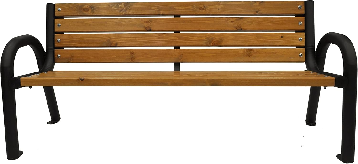 4 Seater Outdoor Garden Bench Steel Frame Wood Slats 200cm