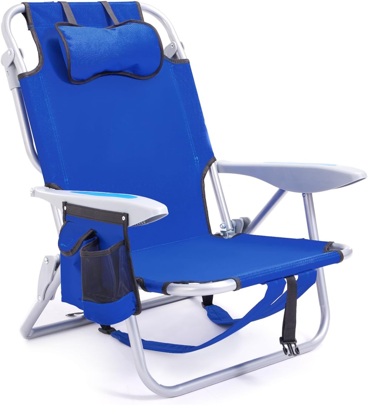 Reclining Beach Chair 5 Position Backpack Foldable Blue