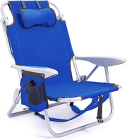 Reclining Beach Chair 5 Position Backpack Foldable Blue