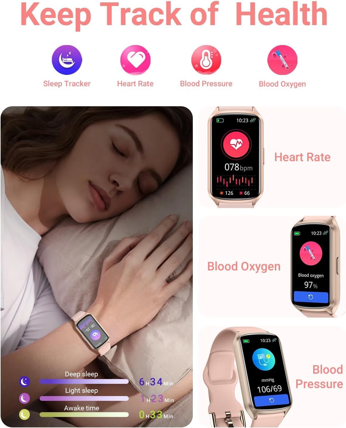 Fitness Tracker Heart Sleep 24 Sports 5ATM Watch