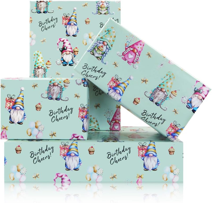 Birthday Gnome Wrapping Paper 4 Sheets Gift Wrap Kids
