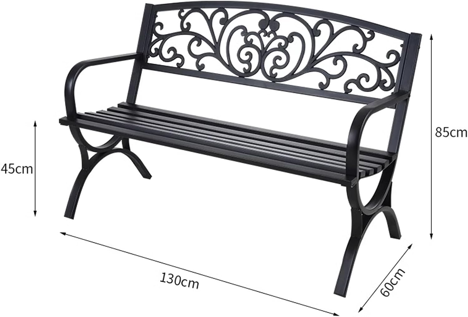 Metal Garden Bench Outdoor Patio Seat with Backrest Armrests White