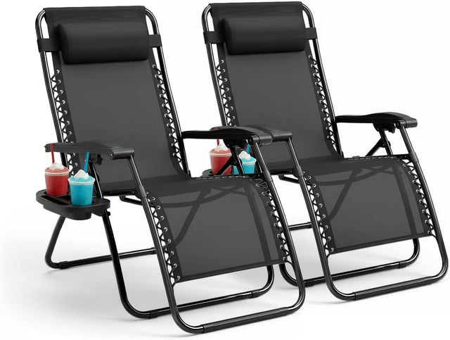Padded Zero Gravity Garden Chairs Set of 2 Black