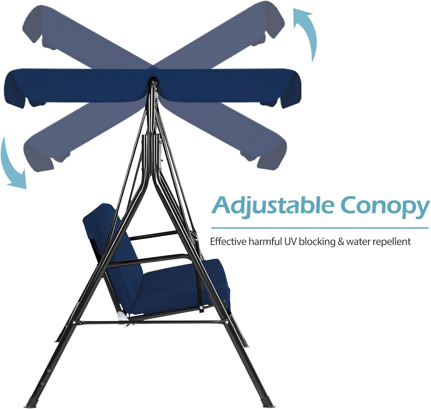 3 Seater Garden Swing Chair Canopy Cushion Steel Frame Blue