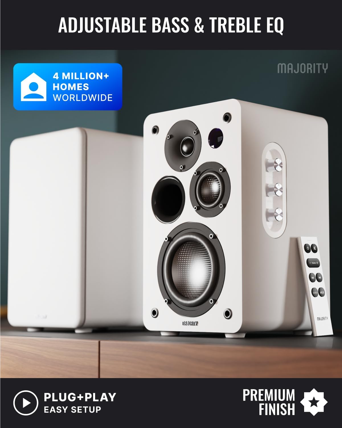 100W Active Bookshelf Speakers Bluetooth HDMI ARC Optical USB