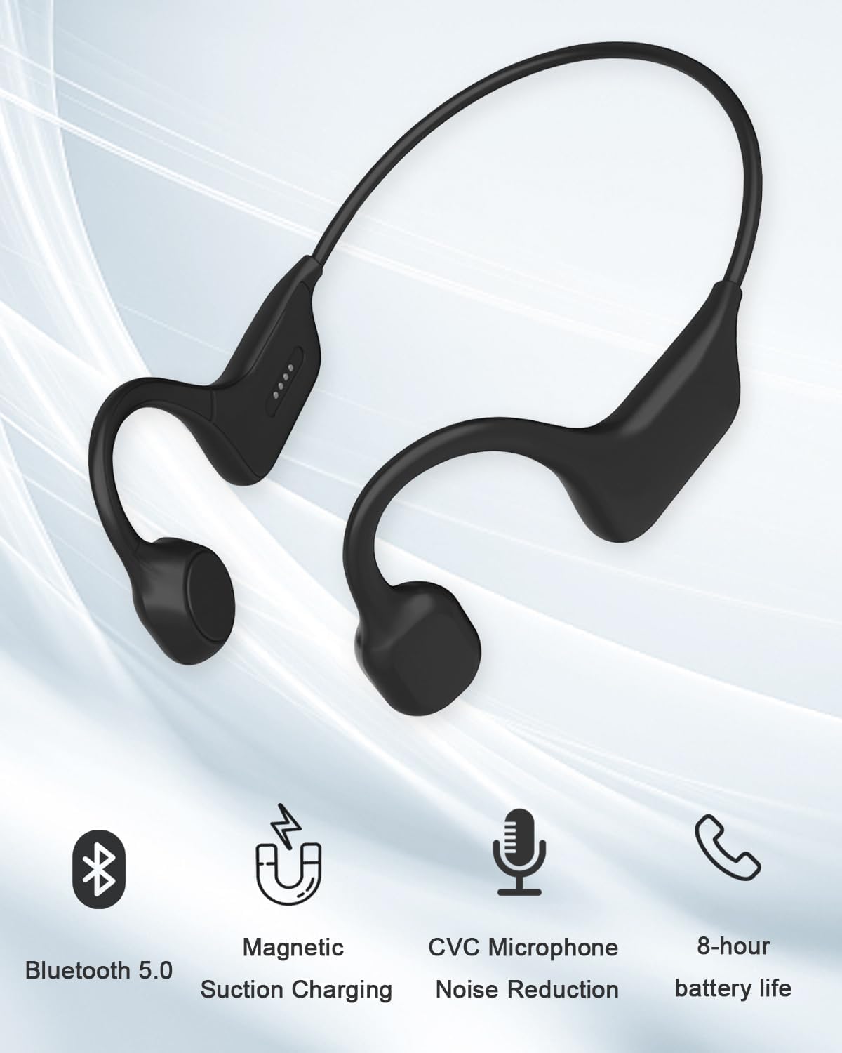 Bone Conduction Open Ear Bluetooth Headphones IPX7 Waterproof Sports