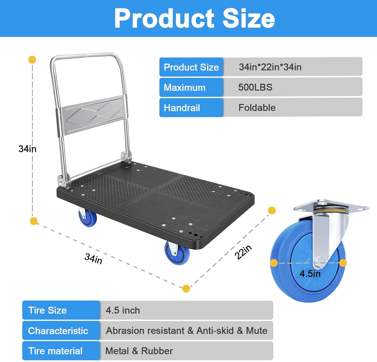 150KG Folding Platform Trolley Flatbed Sack Truck Cart