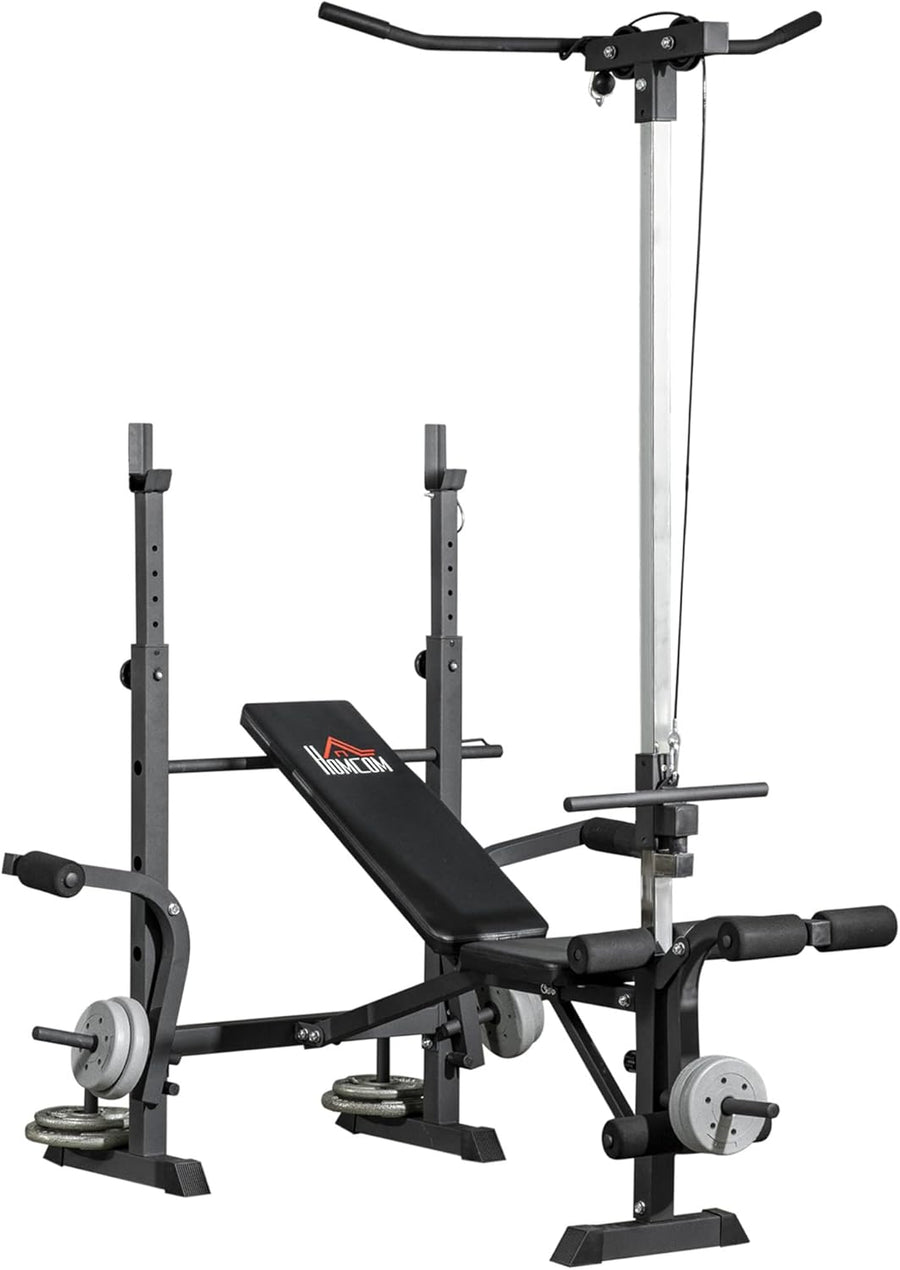 Adjustable Weight Bench Home Gym Set Squat Rack Pulley System