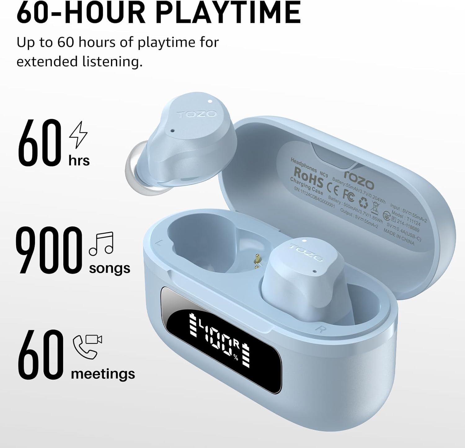 Wireless ANC Bluetooth Earbuds 60 Hour Playtime ENC Mic