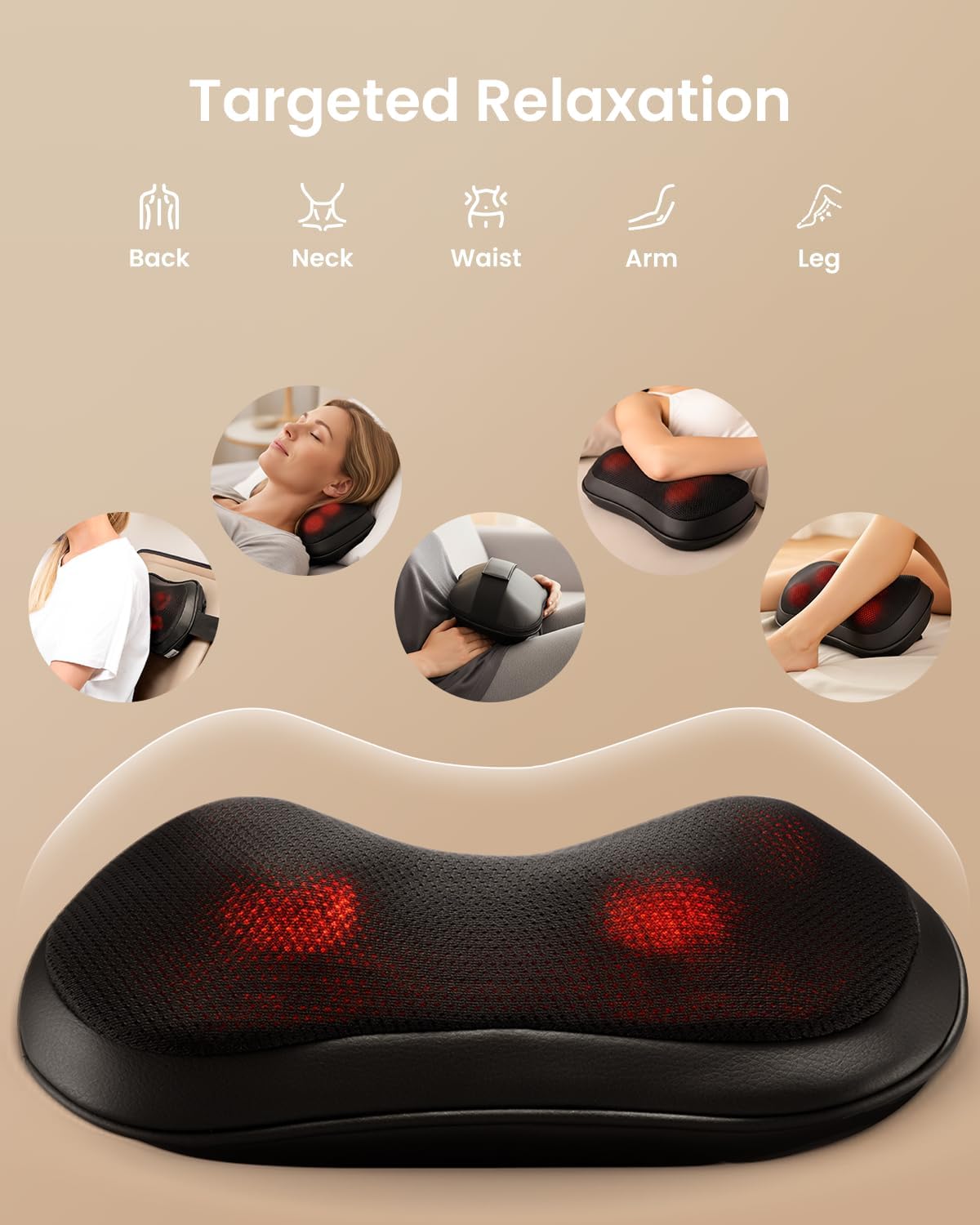 Shiatsu Back Neck Massager Pillow Heat 4D Kneading Cushion