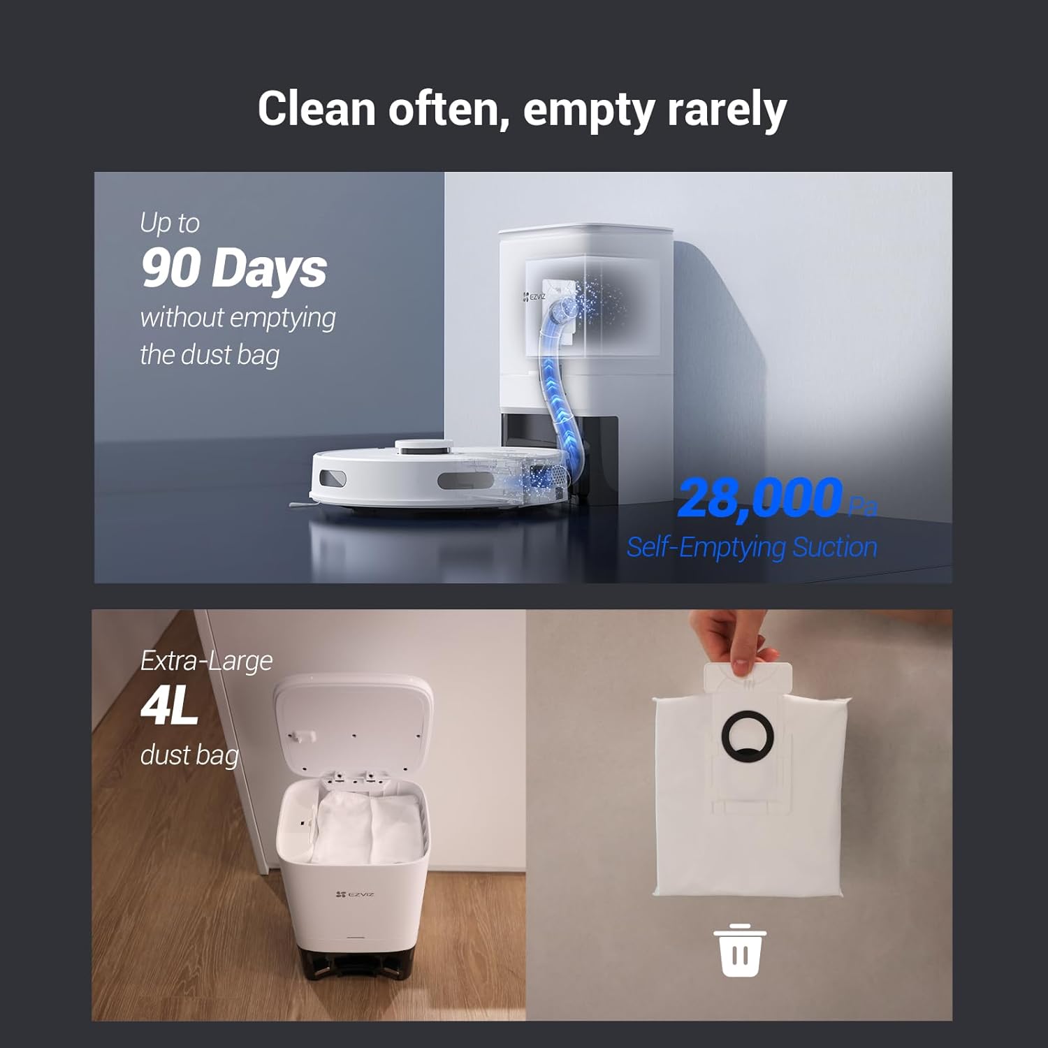 Robot Vacuum Self Empty 4000Pa LiDAR Mapping WiFi App Pet Hair