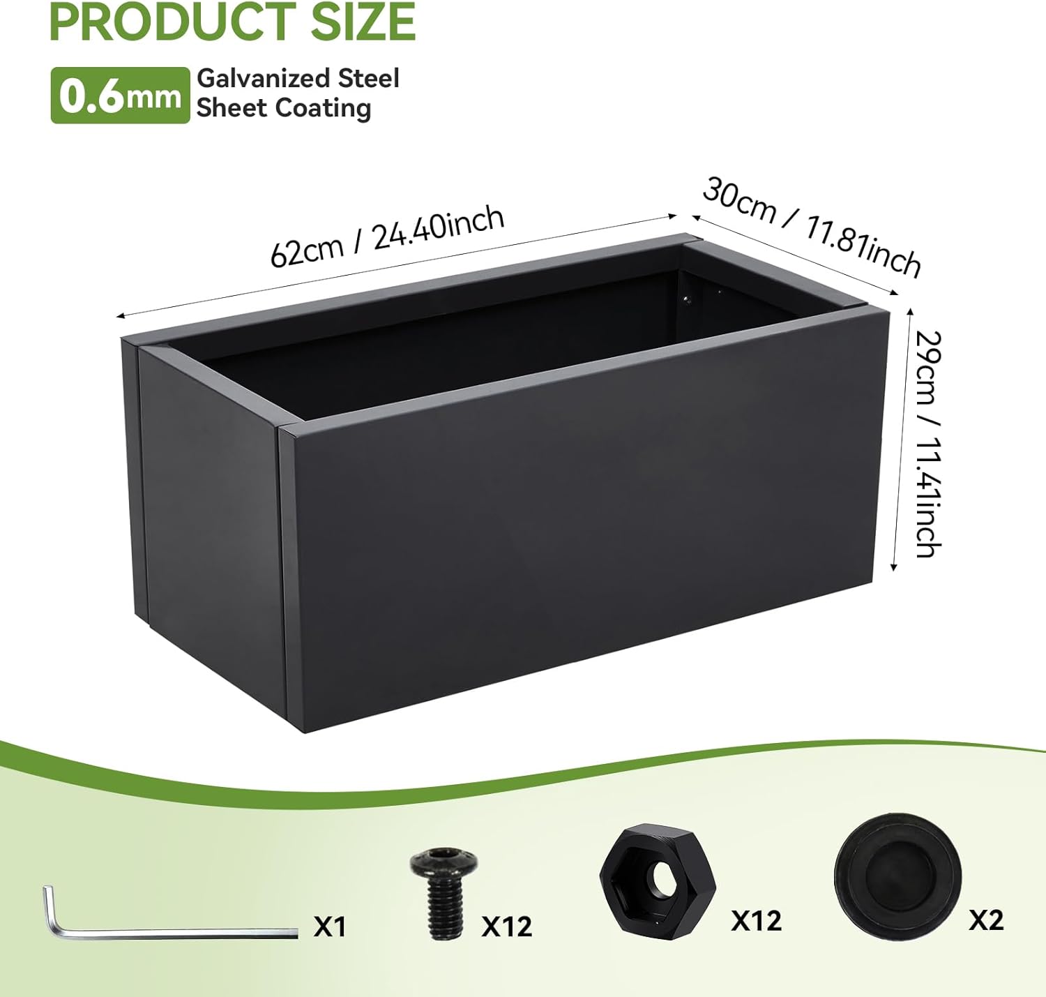 Raised Garden Bed Galvanised Steel Planter Box 50L Outdoor Black