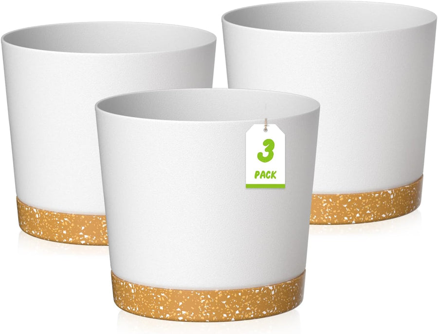 30cm Plant Pots Set 3 White Planters Drainage Saucer Indoor