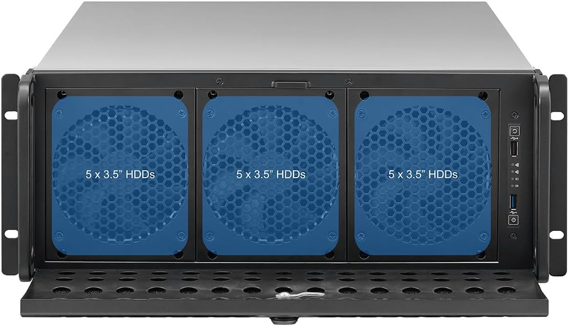 4U Rackmount Server Case E ATX 15 Bay HDD High Airflow Chassis