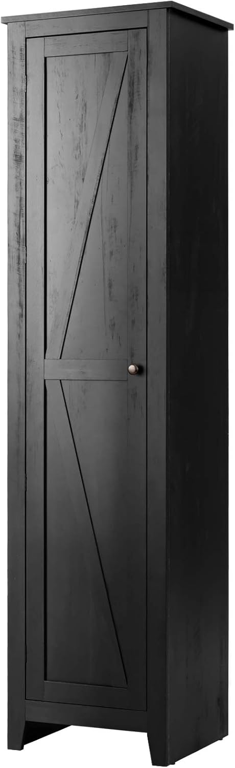 Tall Storage Cabinet Black 4 Shelf Single Door Unit