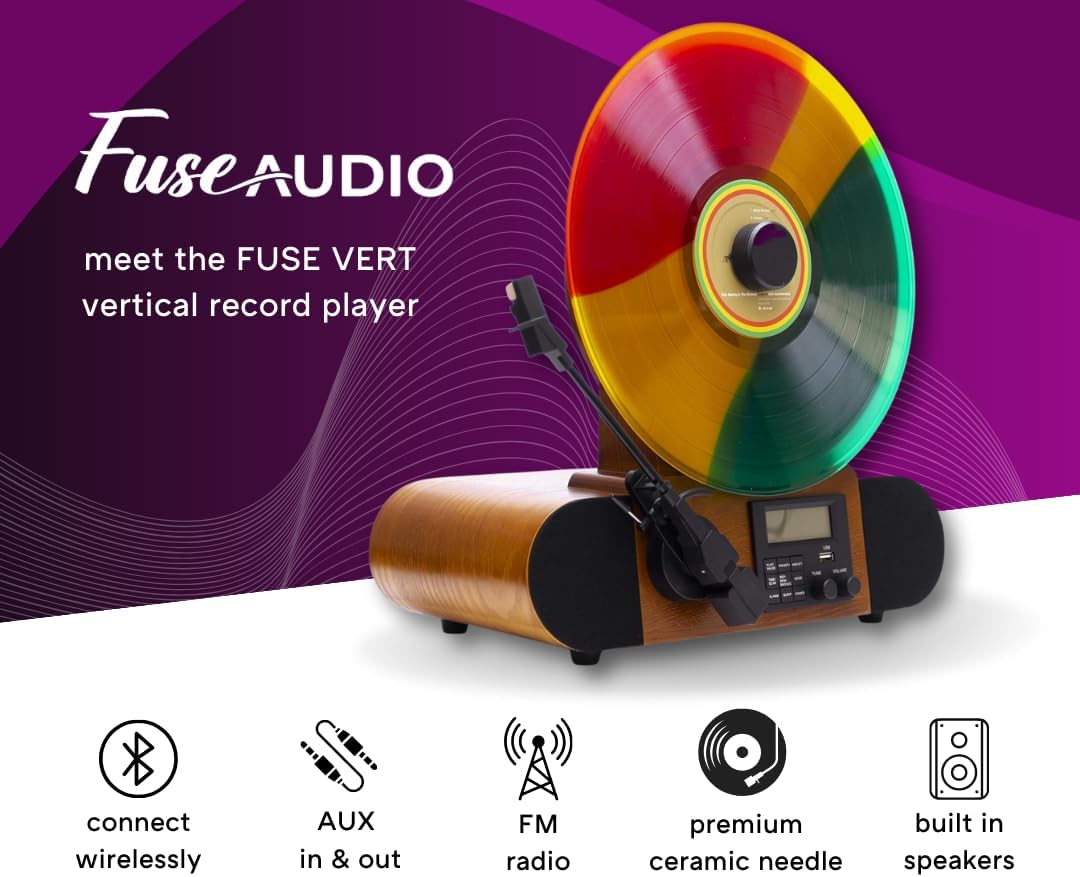 Vertical Record Player with Bluetooth Speakers FM Radio Wood