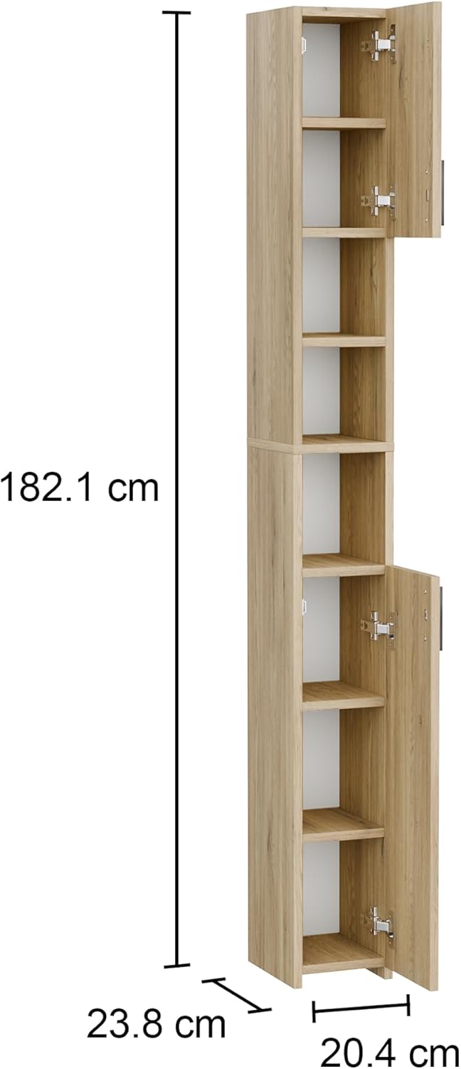Slim Tall Bathroom Cabinet Oak 2 Door Shelf Unit
