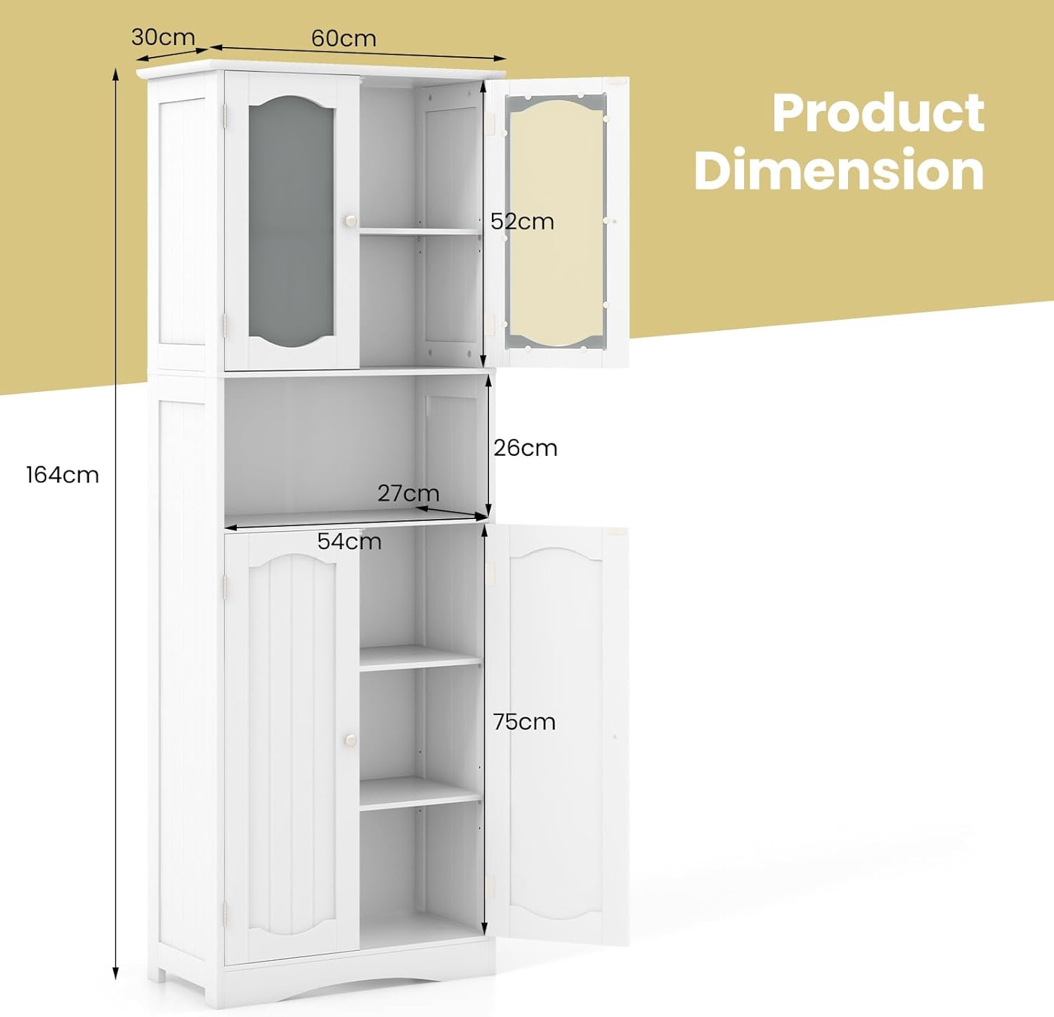 Tall Bathroom Cabinet White Frost Glass Door Shelf Unit
