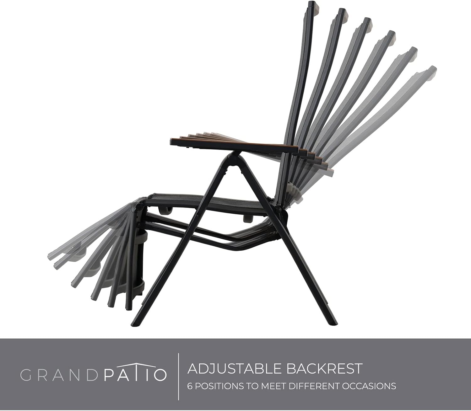 Foldable Sun Lounger Chair Black 6 Position Recliner