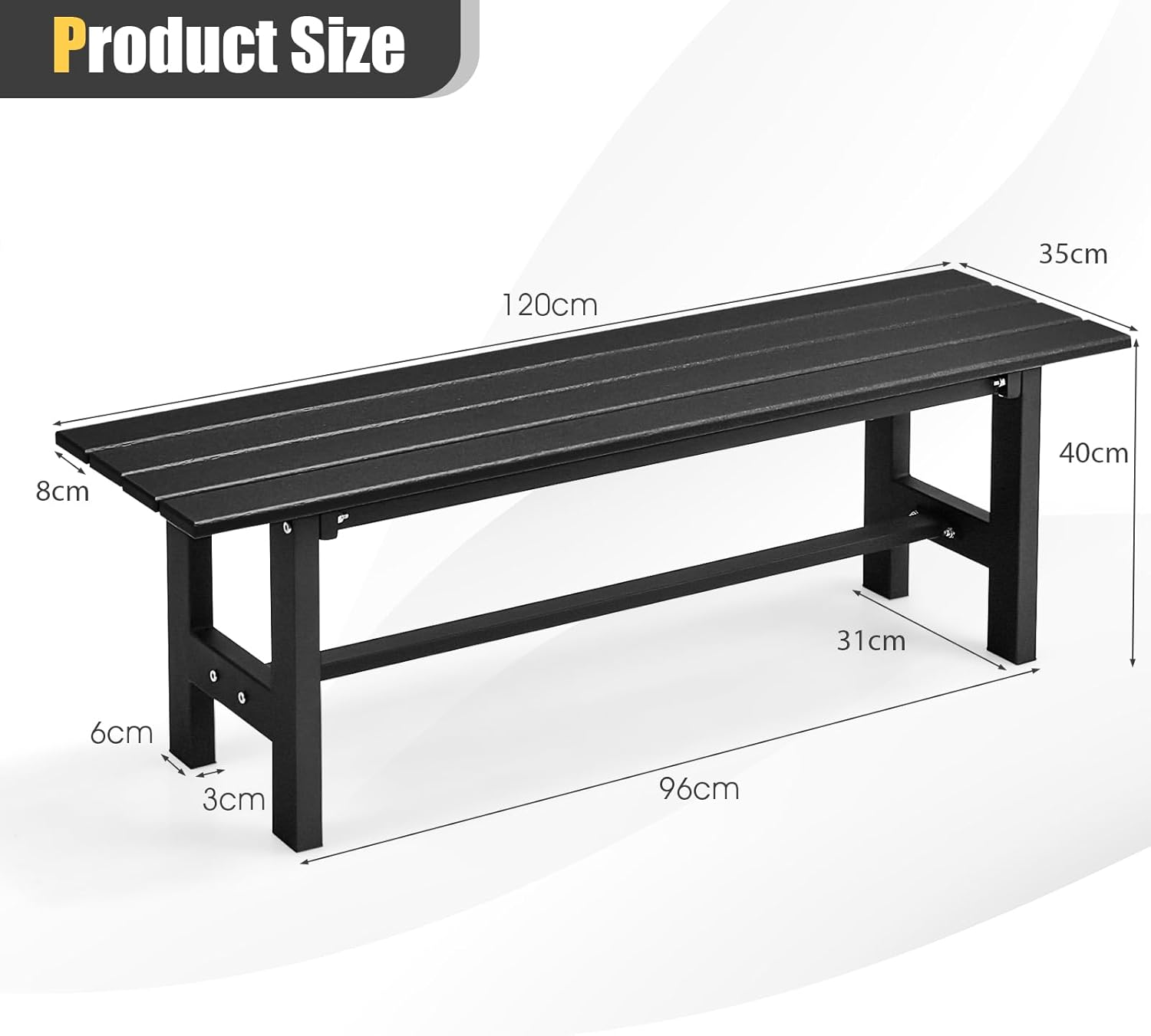 2 Seater HDPE Garden Bench Metal Frame Outdoor Patio Seat
