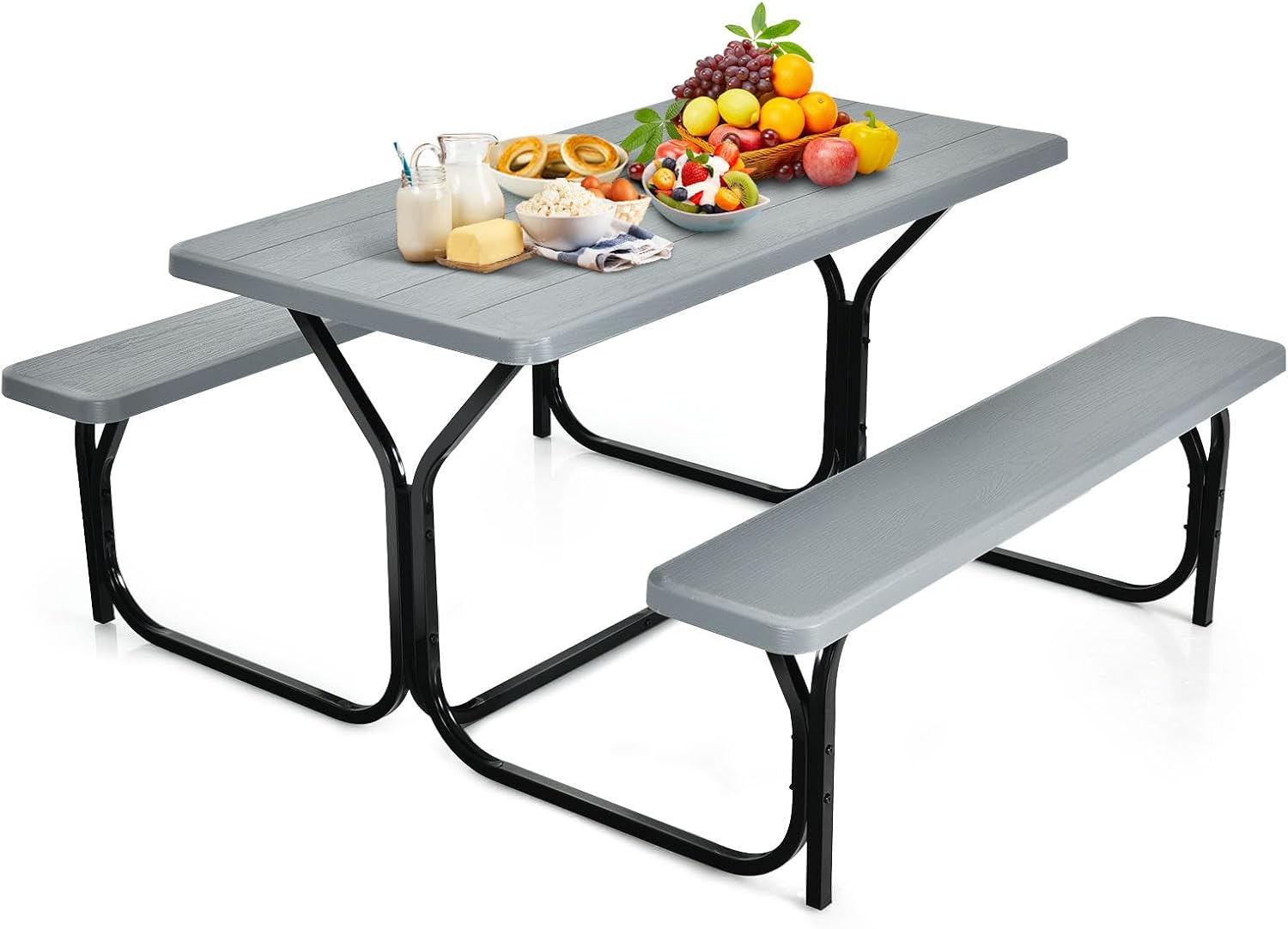 Outdoor Picnic Table Bench Set HDPE Garden Dining Grey