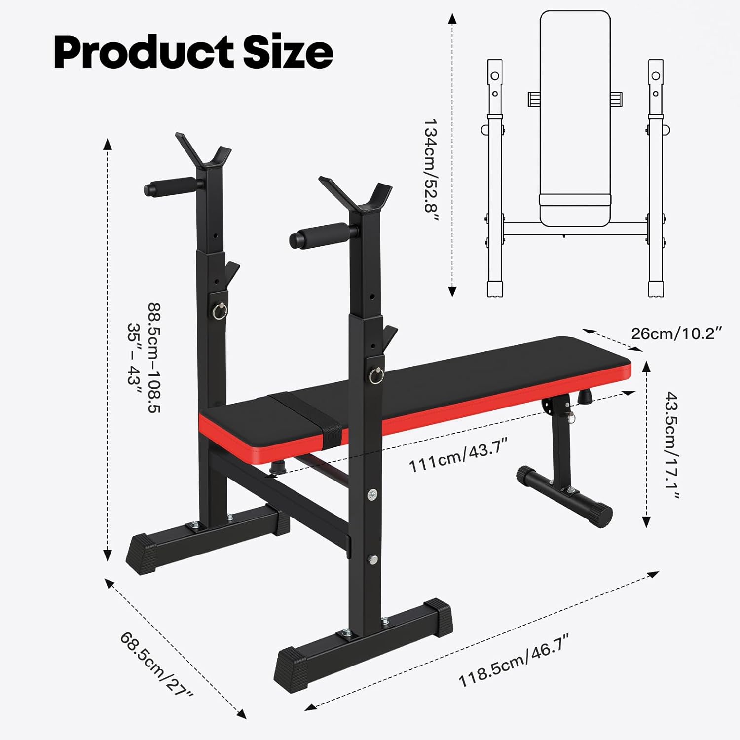 Adjustable Weight Bench Barbell Rack Foldable Bench Press Dip Station