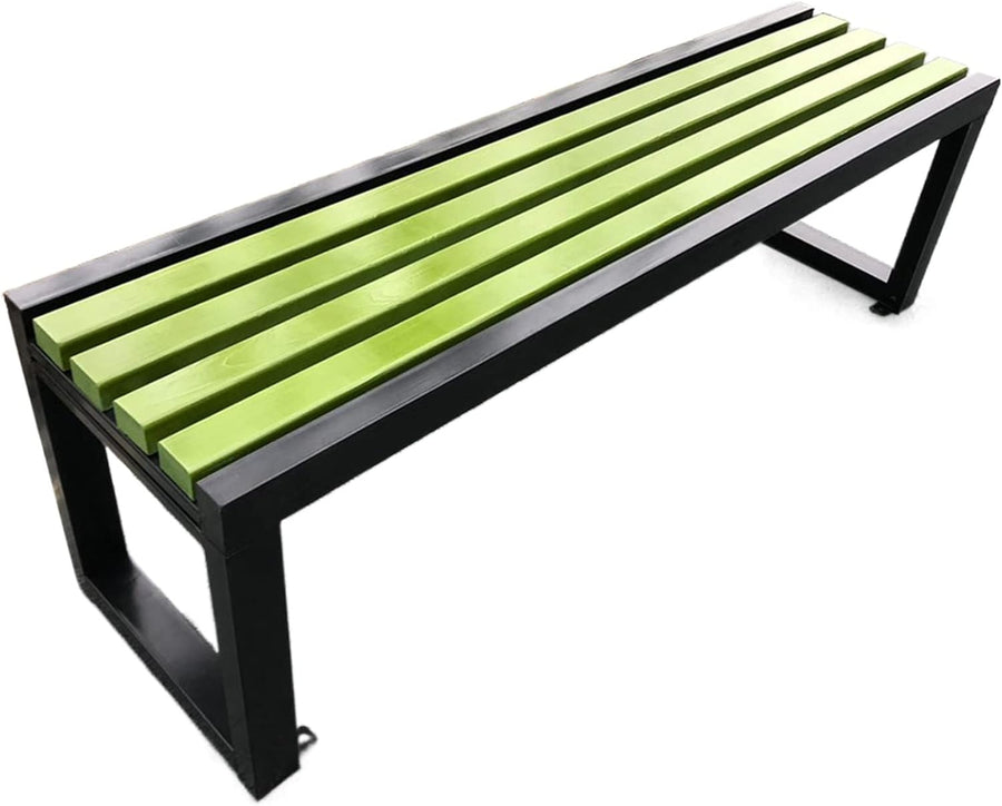 Weatherproof Outdoor Garden Bench Steel Wood Patio Seat Green 100x40x45cm