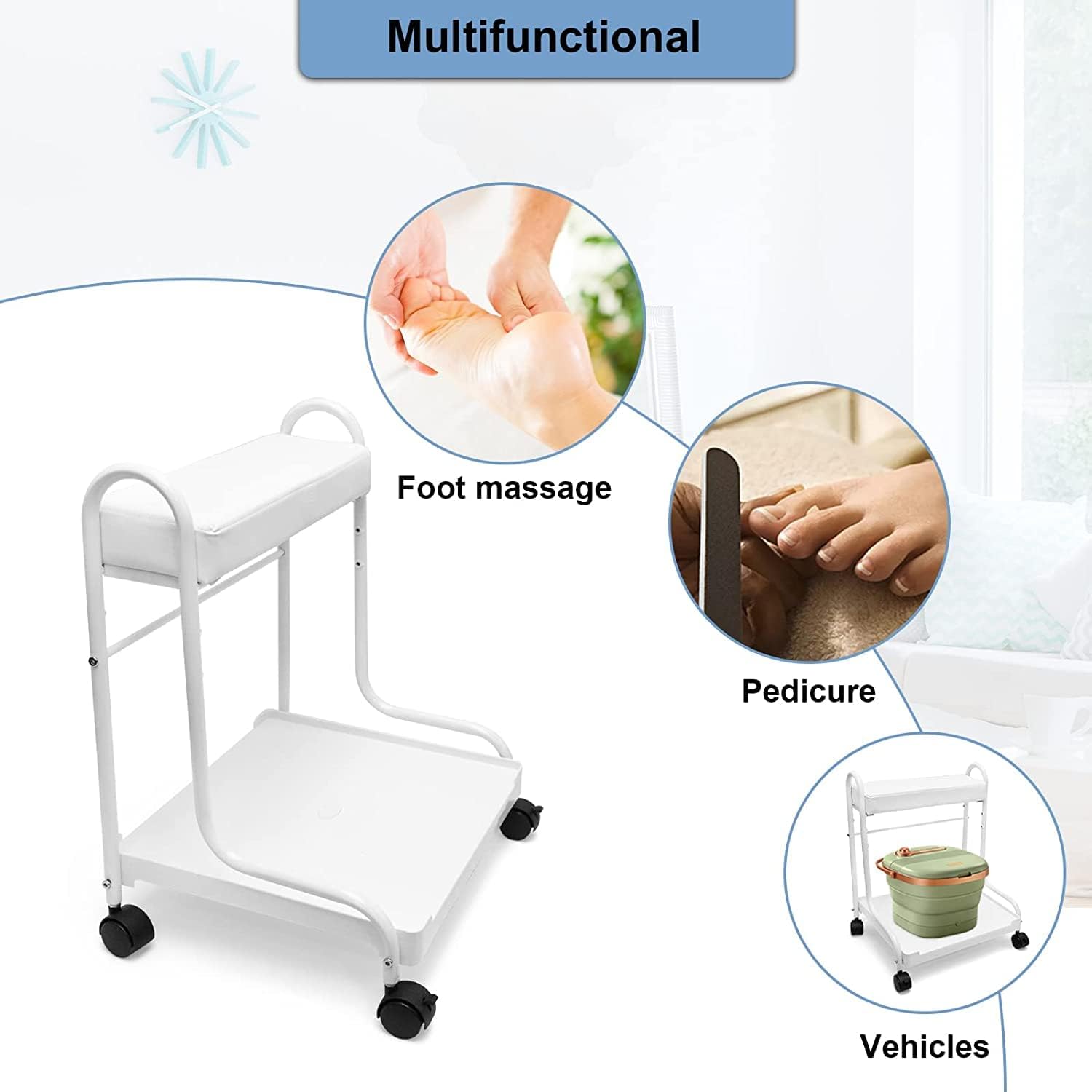 Pedicure Foot Rest Trolley Adjustable Height Salon Spa Cart