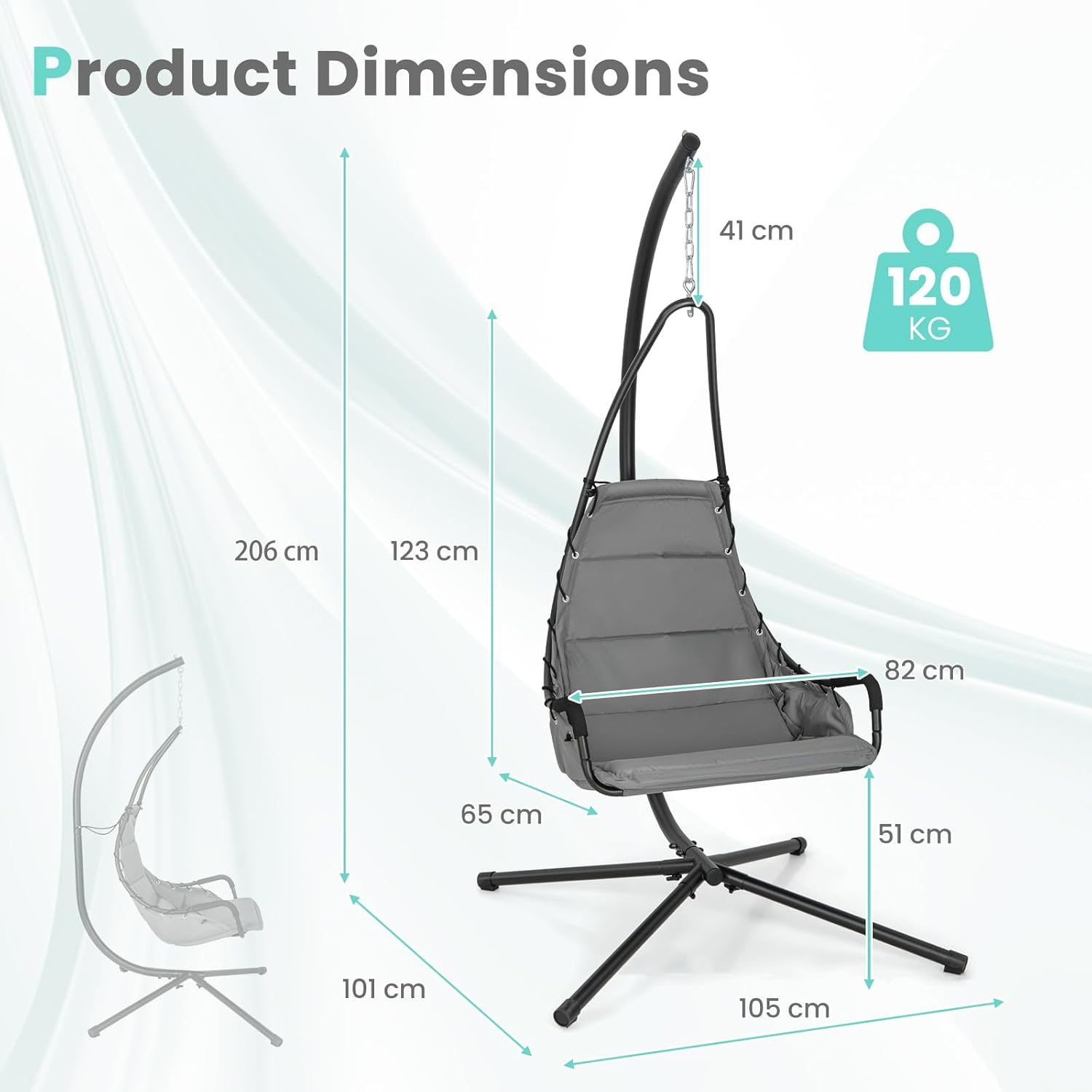 Hammock Swing Chair with Stand Grey Padded Seat Metal