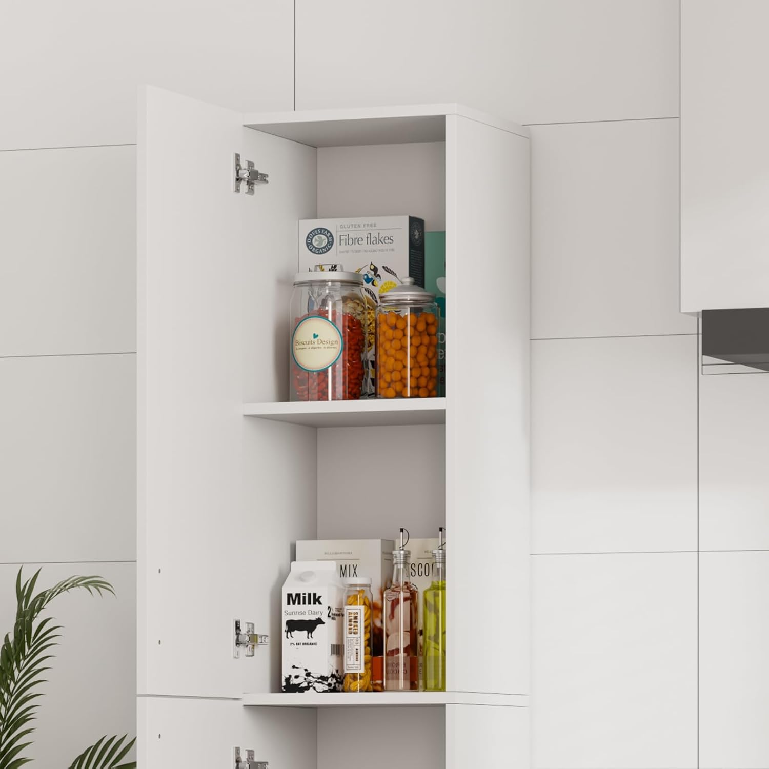 High Gloss Tall Bathroom Cabinet 2 Door 4 Shelf White 188cm
