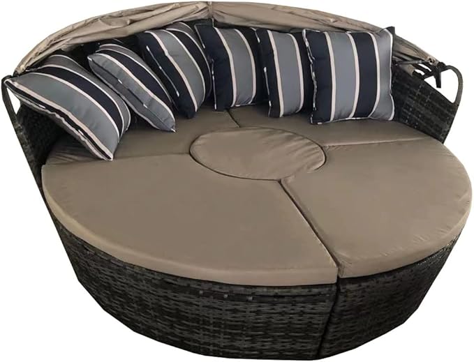 Outdoor Round Daybed Sun Island Lounger 160CM Beige