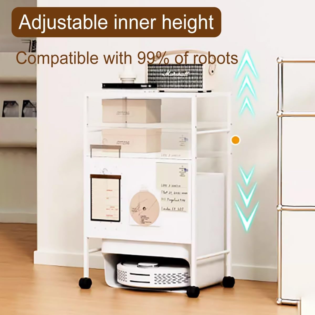 Robot Vacuum Storage Rack Mobile Cabinet Stand Adjustable Shelves