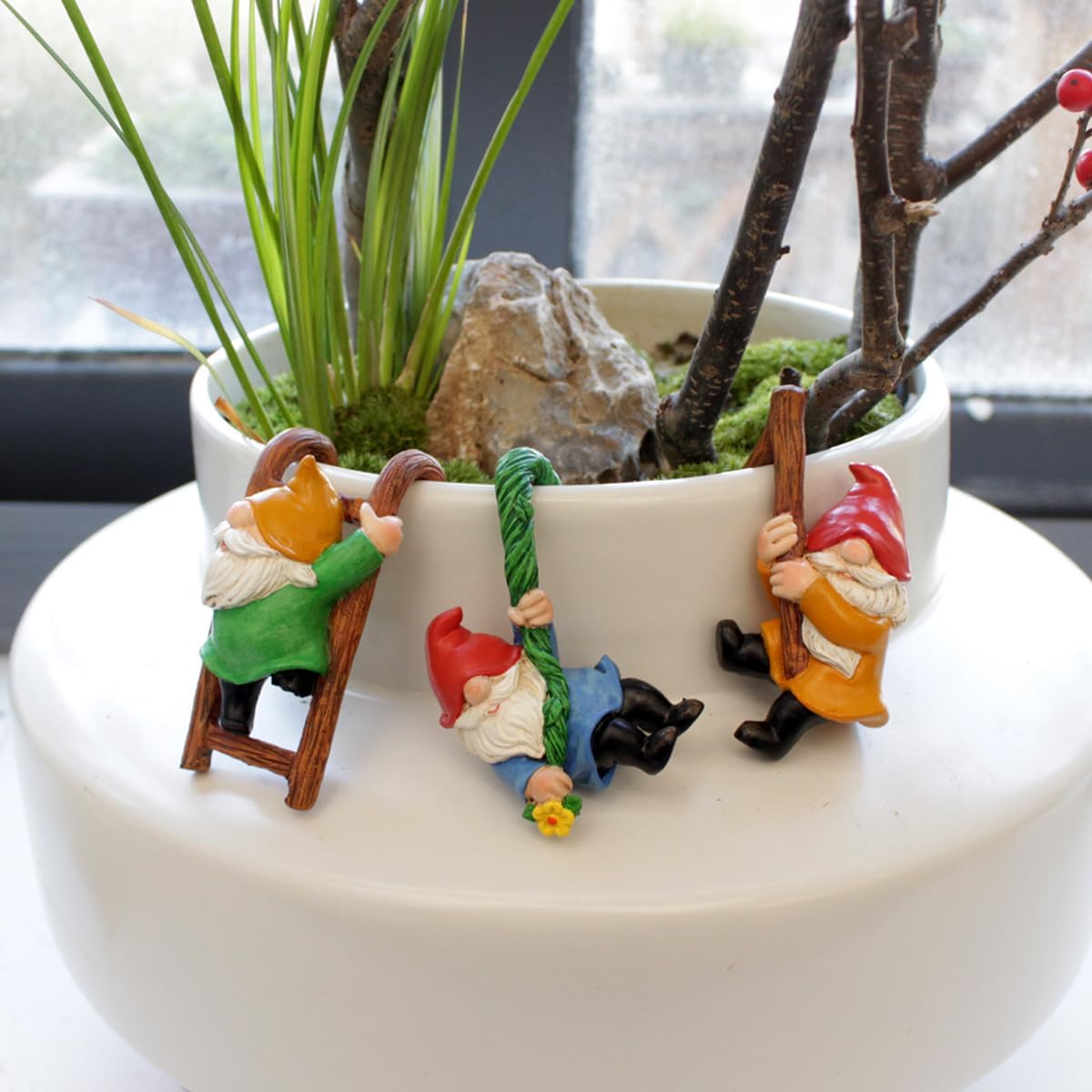 Mini Gnome Plant Ornament 3PCS Climbing Resin Pot Hugger Decor