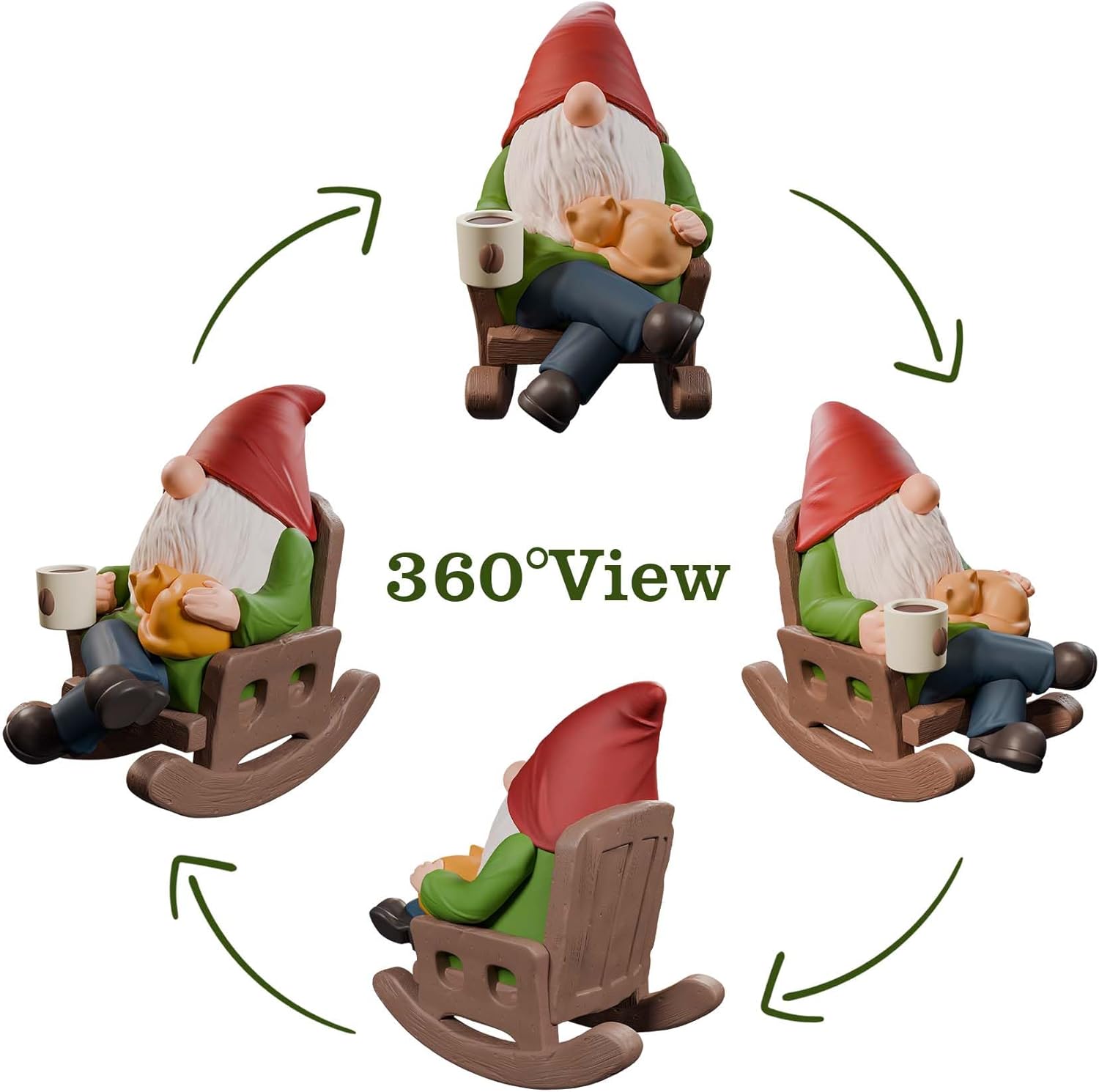 Funny Garden Gnome Statue Rocking Chair Coffee Outdoor Decor