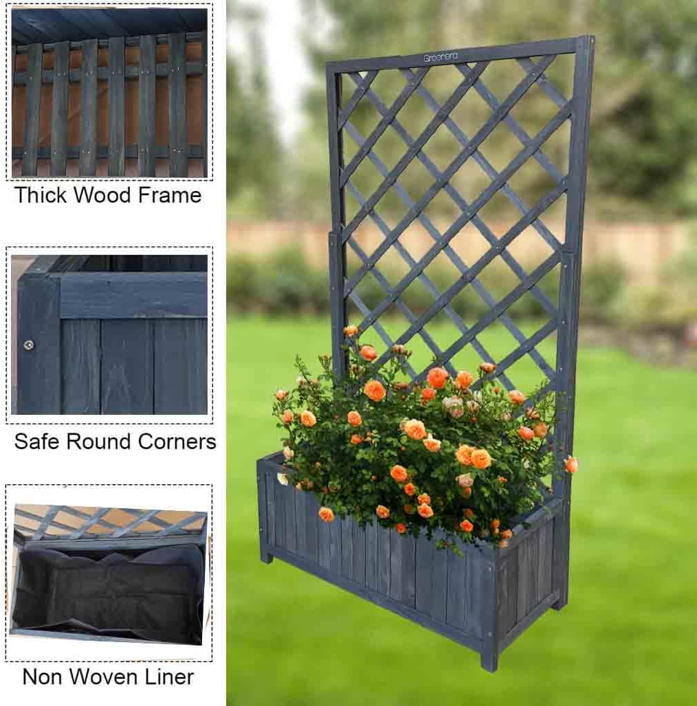 Wooden Planter with Trellis 135cm Grey Raised Garden Box