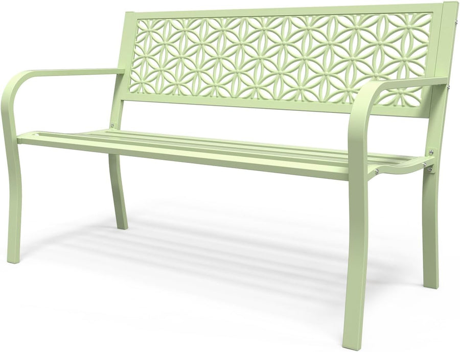 Metal Garden Bench 2-3 Seater Floral Back Outdoor Patio Seat Green