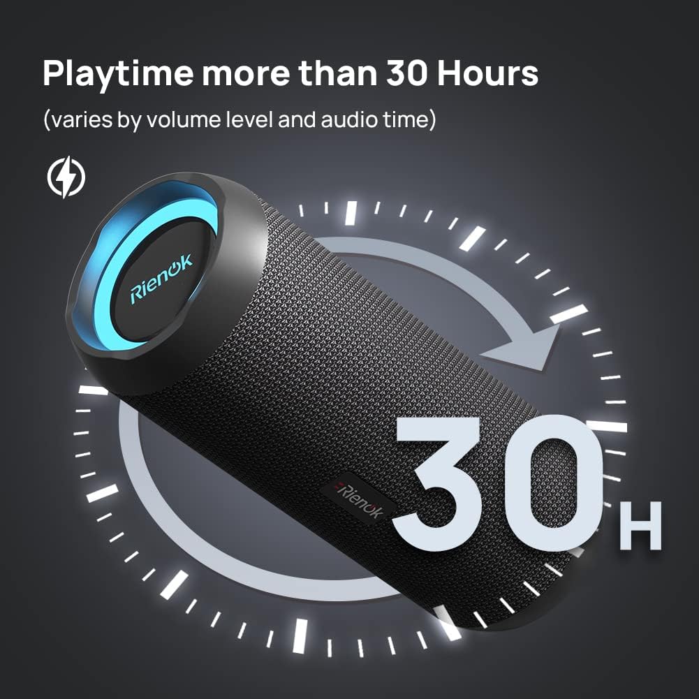 Portable Bluetooth Speaker 30W Stereo Bass Waterproof RGB Lights