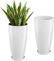 Tall Planters Set of 2 53cm White Plant Pots Indoor Outdoor