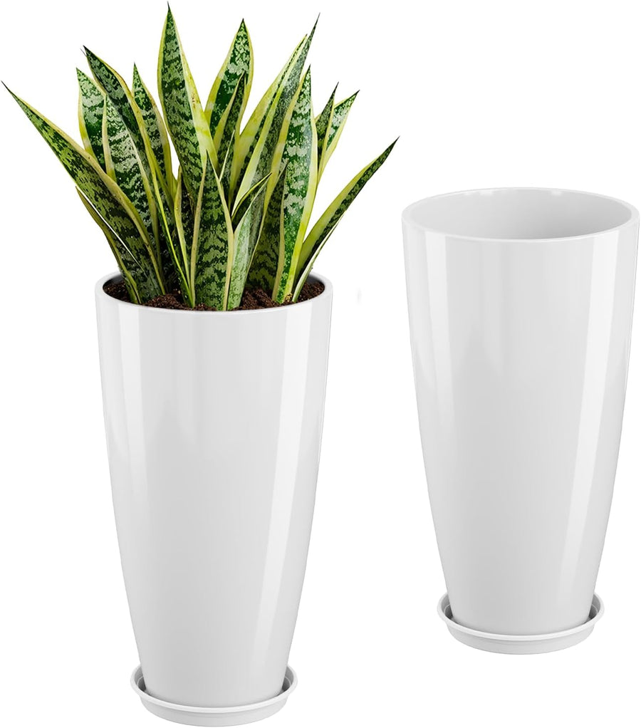 Tall Planters Set of 2 53cm White Plant Pots Indoor Outdoor