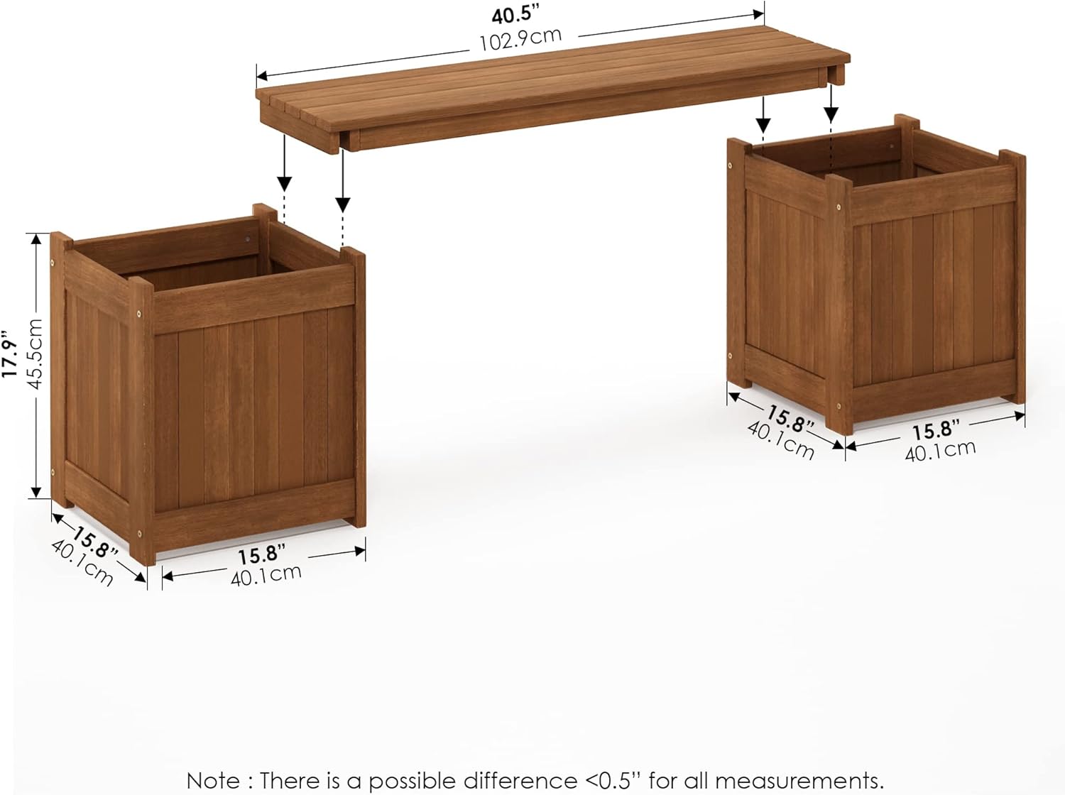 Wood Planter Box with Bench Teak Oil Treated Garden Patio Seat